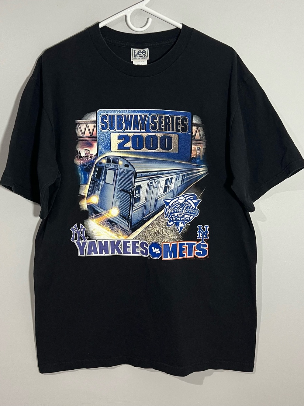 Vintage Lee Sport 2000 Subway World Series Yankees Mets Black T-Shirt Mens Large